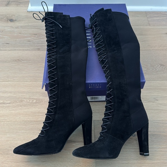 Stuart Weitzman Highstrung Black Lace up Boots Size 5.5 - Picture 1 of 7
